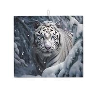 WZYWHJ Tappetino scolapiatti da cucina con stampa tigre bianca nella neve: realizzato in spugna assorbente, con cordino per appenderlo, 45,7 x 40,6 cm