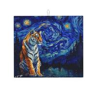 WZYWHJ Tappetino scolapiatti da cucina con stampa tigre nel cielo: realizzato in spugna assorbente, con cordino per appenderlo, 45,7 x 40,6 cm