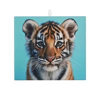 WZYWHJ Tappetino scolapiatti da cucina con stampa tigre su sfondo blu, realizzato in spugna assorbente, con cordino per appenderlo, 45,7 x 40,6 cm