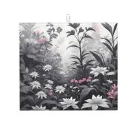 WZYWHJ Tappetino scolapiatti da cucina monocromatico con stampa botanica: realizzato in spugna assorbente, con cordino per appenderlo, 45,7 x 40,6 cm