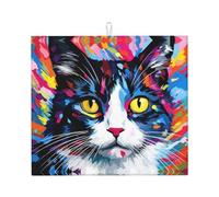 WZYWHJ Tappetino scolapiatti per cucina con gatti con opera d'arte: realizzato in spugna assorbente d'acqua, con cordino per appenderlo, 45,7 x 40,6 cm