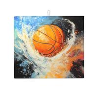 WZYWHJ Tappetino scolapiatti per cucina con motivo a pallacanestro: realizzato in spugna assorbente, con cordino per appenderlo, 45,7 x 40,6 cm