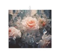 WZYWHJ Tappetino scolapiatti per cucina con motivo a rose di cristallo: realizzato in spugna assorbente d'acqua, con cordino per appenderlo, 45,7 x 40,6 cm