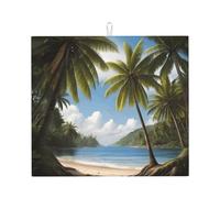 WZYWHJ Tappetino scolapiatti per cucina con motivo alberi di cocco in riva al mare: realizzato in spugna assorbente d'acqua, con cordino per appenderlo, 45,7 x 40,6 cm