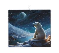 WZYWHJ Tappetino scolapiatti per cucina con orso polare che guarda le stelle: realizzato in spugna assorbente, con cordino per appenderlo, 45,7 x 40,6 cm