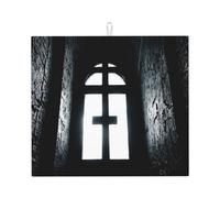 WZYWHJ Tappetino scolapiatti per cucina con stampa a croce di chiesa: realizzato in spugna assorbente d'acqua, con cordino per appenderlo, 45,7 x 40,6 cm