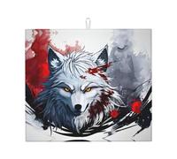 WZYWHJ Tappetino scolapiatti per cucina con testa di lupo che gocciola sangue: realizzato in spugna assorbente d'acqua, con cordino per appenderlo, 45,7 x 40,6 cm