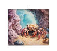 Wzywhj - Tappetino scolapiatti per cucina, motivo: granchio sotto le rocce, in spugna, assorbente, 45,7 x 40,6 cm