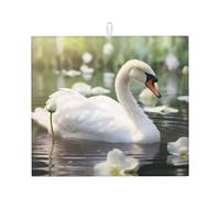 WZYWHJ Tappetino scolapiatti per la cucina con bellissimo cigno bianco: realizzato in spugna assorbente d'acqua, con cordino per appenderlo, 45,7 x 40,6 cm