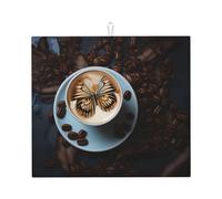 WZYWHJ Tappetino scolapiatti per la cucina con farfalla sul caffè: realizzato in spugna assorbente d'acqua, con cordino per appenderlo, 45,7 x 40,6 cm