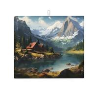 WZYWHJ Tappetino scolapiatti per la cucina con foresta pastorale: realizzato in spugna assorbente d'acqua, con cordino per appenderlo, 45,7 x 40,6 cm