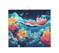 WZYWHJ Tappetino scolapiatti per la cucina, con illustrazione di una nave, realizzato in spugna assorbente, con cordino per appenderlo, 45,7 x 40,6 cm