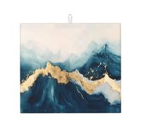 WZYWHJ Tappetino scolapiatti per la cucina con motivo oceano con lamina d'oro: realizzato in spugna assorbente, con cordino per appenderlo, 45,7 x 40,6 cm