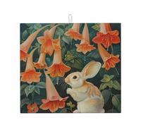 WZYWHJ Tappetino scolapiatti per la cucina, con stampa di coniglietto sotto la gloria mattutina, realizzato in spugna assorbente, con cordino per appenderlo, 45,7 x 40,6 cm