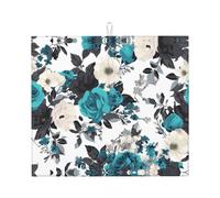 WZYWHJ Tappetino scolapiatti per la cucina, con stampa di fiori di rosa, bianco e nero, bianco, foglia di tè, grigio, realizzato in spugna, assorbe l'acqua, con cordino per appenderlo, 45,7 x 40,6 cm