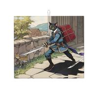 WZYWHJ Tappetino scolapiatti per la cucina con stampa di gatto che trasporta spada: realizzato in spugna assorbente, con cordino per appenderlo, 45,7 x 40,6 cm