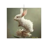 WZYWHJ Tappetino scolapiatti stampato con coniglietto bianco su fiori per la cucina: realizzato in spugna assorbente, con cordino per appenderlo, 45,7 x 40,6 cm