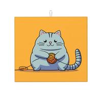 WZYWHJ Tappetino scolapiatti stampato con gatto che gioca con una palla di corda per la cucina: realizzato in spugna assorbe l'acqua, con cordino per appenderlo, 45,7 x 40,6 cm