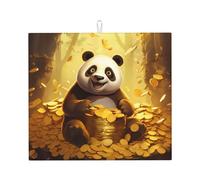 WZYWHJ Tappetino scolapiatti stampato con panda che lancia monete dorate per la cucina: realizzato in spugna assorbente, con cordino per appenderlo, 45,7 x 40,6 cm