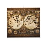 WZYWHJ Tappetino scolapiatti vintage con motivo mappa del mondo antico per la cucina: realizzato in spugna assorbente, con cordino per appenderlo, 45,7 x 40,6 cm