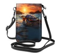 WZYWHJ tartaruga marina stampa tramonto borsa per telefono in pelle da donna pacchetto crossbody con tracolla regolabile