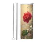 WZYWHJ Tazza in acciaio inox da 590 ml per caffè, ufficio, auto, sport e uso domestico, set di due pezzi con cannuccia, motivo: rose sono splendide immagini