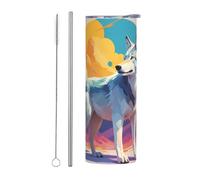 WZYWHJ Tazza in acciaio inox da 590 ml per caffè, ufficio, auto, sport e uso domestico, set di due pezzi con cannuccia National Geographic Wolf Prints