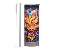 WZYWHJ Tazza in acciaio inox da 590 ml - Tazza ecologica di qualità con coperchio sigillabile e cannuccia effetto isolante, set da due pezzi Art Graffiti Fox stampato