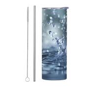 WZYWHJ Tazza in acciaio inox da 590 ml - Tazza ecologica di qualità con coperchio sigillabile e cannuccia effetto isolante, set da due pezzi con immagine di gocce d'acqua