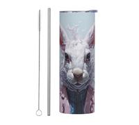 WZYWHJ Tazza in acciaio inox da 590 ml - Tazza ecologica di qualità con coperchio sigillabile e cannuccia effetto isolante, set da due pezzi adorabile coniglio stampato