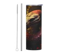 WZYWHJ Tazza in acciaio inox da 590 ml - Tazza ecologica di qualità con coperchio sigillabile e cannuccia effetto isolante, set da due pezzi Il pitone della foresta gigante stampato