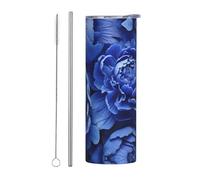 WZYWHJ Tazza in acciaio inox da 590 ml - Tazza ecologica di qualità con coperchio sigillabile e cannuccia effetto isolante, set da due pezzi, belle peonie stampate