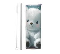 WZYWHJ Tazza in acciaio inox da 590 ml - Tazza ecologica di qualità con coperchio sigillabile e cannuccia effetto isolante, set da due pezzi Little White Bear in the Rain Stampato