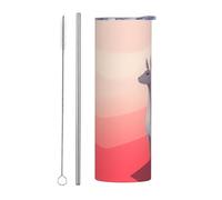 WZYWHJ Tazza in acciaio inox da 590 ml - Tazza ecologica di qualità con coperchio sigillabile e cannuccia effetto isolante, set da due pezzi con animali che distogliono lo sguardo stampato