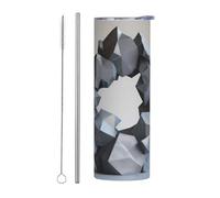 WZYWHJ Tazza in acciaio inox da 590 ml - Tazza ecologica di qualità con coperchio sigillabile e cannuccia effetto isolante, set da due pezzi Strana grafica irregolare stampata