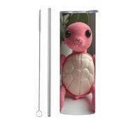 WZYWHJ Tazza in acciaio inox da 590 ml - Tazza ecologica di qualità con coperchio sigillabile e paglia effetto isolante, set da due pezzi con tartaruga rosa stampata