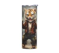 WZYWHJ Tazza in acciaio inox da 590 ml - Tazza ecologica di qualità con coperchio sigillabile ed effetto isolante senza accessori Stampa cucciolo di tigre danzante