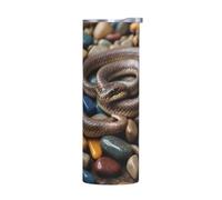 WZYWHJ Tazza in acciaio inox da 590 ml - Tazza ecologica di qualità con coperchio sigillabile ed effetto isolante senza accessori, serpente su pietre colorate stampate
