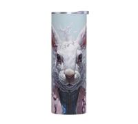 WZYWHJ Tazza in acciaio inox da 590 ml - Tazza ecologica di qualità con coperchio sigillabile ed effetto isolante senza accessori, adorabile coniglio stampato