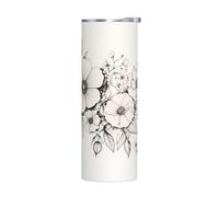 WZYWHJ Tazza in acciaio inox da 590 ml - Tazza ecologica di qualità con coperchio sigillabile ed effetto isolante senza accessori Belle linee di fiori stampati