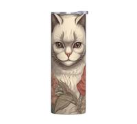 WZYWHJ Tazza in acciaio inox da 590 ml - Tazza ecologica di qualità con coperchio sigillabile ed effetto isolante senza accessori Close-up di profonde stampe occhio di gatto