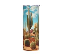 WZYWHJ Tazza in acciaio inox da 590 ml - Tazza ecologica di qualità con coperchio sigillabile ed effetto isolante senza accessori Il territorio del cactus stampato