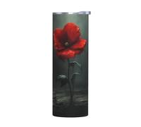 WZYWHJ Tazza in acciaio inox da 590 ml - Tazza ecologica di qualità con coperchio sigillabile ed effetto isolante senza accessori Piccoli fiori rossi sotto la pioggia stampati