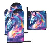 WZYWHJ The Dazzling Unicorn stampato guanti da forno e presine set 3 pezzi ispessito lungo guanto da cucina