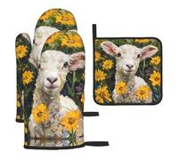 WZYWHJ The Lamb in the Yellow Flowers - Set di guanti da forno e presine, 3 pezzi, con stampa di fiori gialli