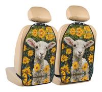 WZYWHJ The Lamb in the Yellow Flowers stampato seggiolino auto Anti Kick Storage pad 2 pezzi, borsa portaoggetti multifunzionale protezione sedile dopo l'installazione