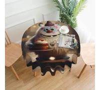 WZYWHJ The little monster holding the cake stampato rotonda lunga tovaglia anti trabocco e resistente alle pieghe tovaglia da pranzo 152,4 cm