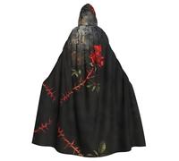 WZYWHJ Thorn Dark Rose stampato Aldult Cosplay Poncho con cappuccio Mantello per uomini e donne Halloween Party