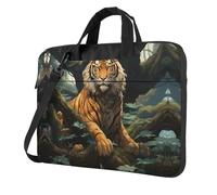 WZYWHJ Tiger behind the tree - Borsa per computer portatile, con interno morbido, tasche multiple, ideale per uomini, viaggi e affari, Nero, 14 inch