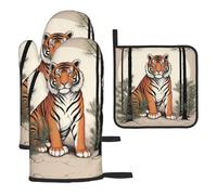 WZYWHJ Tiger Under The Pine Tree - Set di guanti da forno e portapentola, 3 pezzi, guanti da cucina lunghi ispessiti